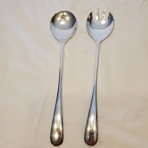 Vintage Silver Plate 9" Salad Serving Spoon And Fork Set, Made In Italy